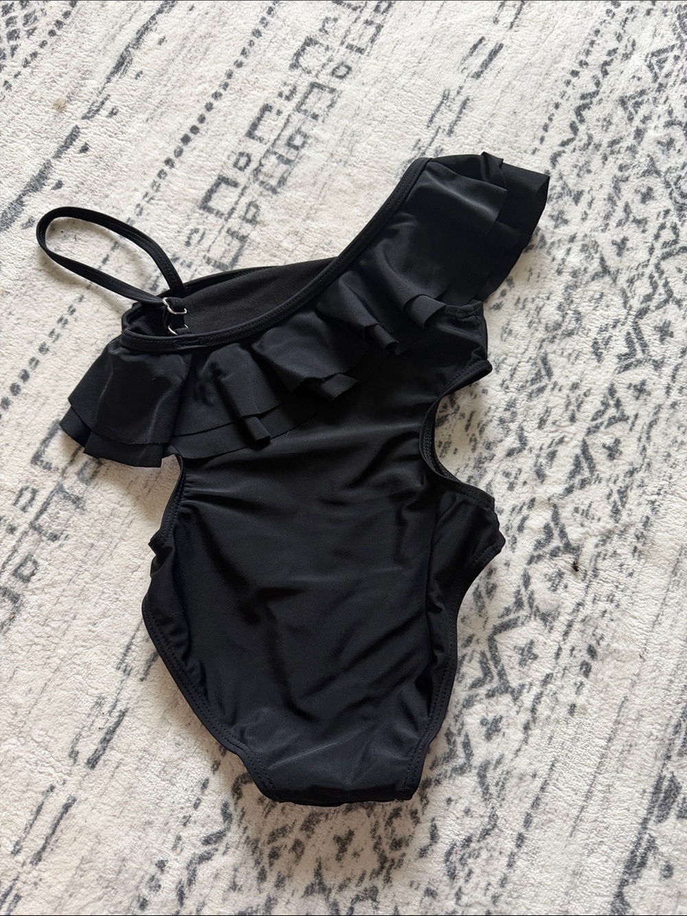 SHEIN Black Kids One-Shoulder Ruffle One-Piece Swimsuit